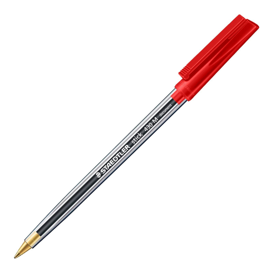 STAEDTLER - Caja de 50 Bolígrafos Stick 430 de Punta Media Color Rojo