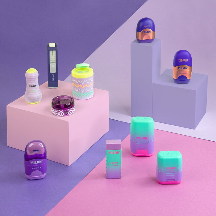 MILAN 20166224SN - Sacapuntas Doble con Depósito, Diseño COMPACT Sunset