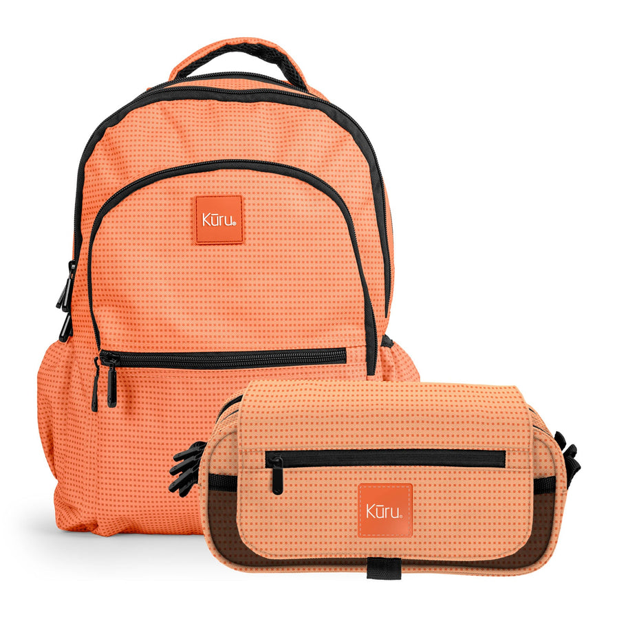 Grafoplás Kūru -  Pack Ahorro Escolar con Mochila 25L y Estuche Triple. Melocotón