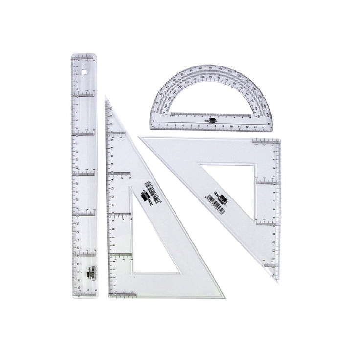 LIDERPAPEL - Juego Escuadra y Cartabon 25cm Regla 30cm y Semicirculo 15cm Liderpapel en Petaca Incolora