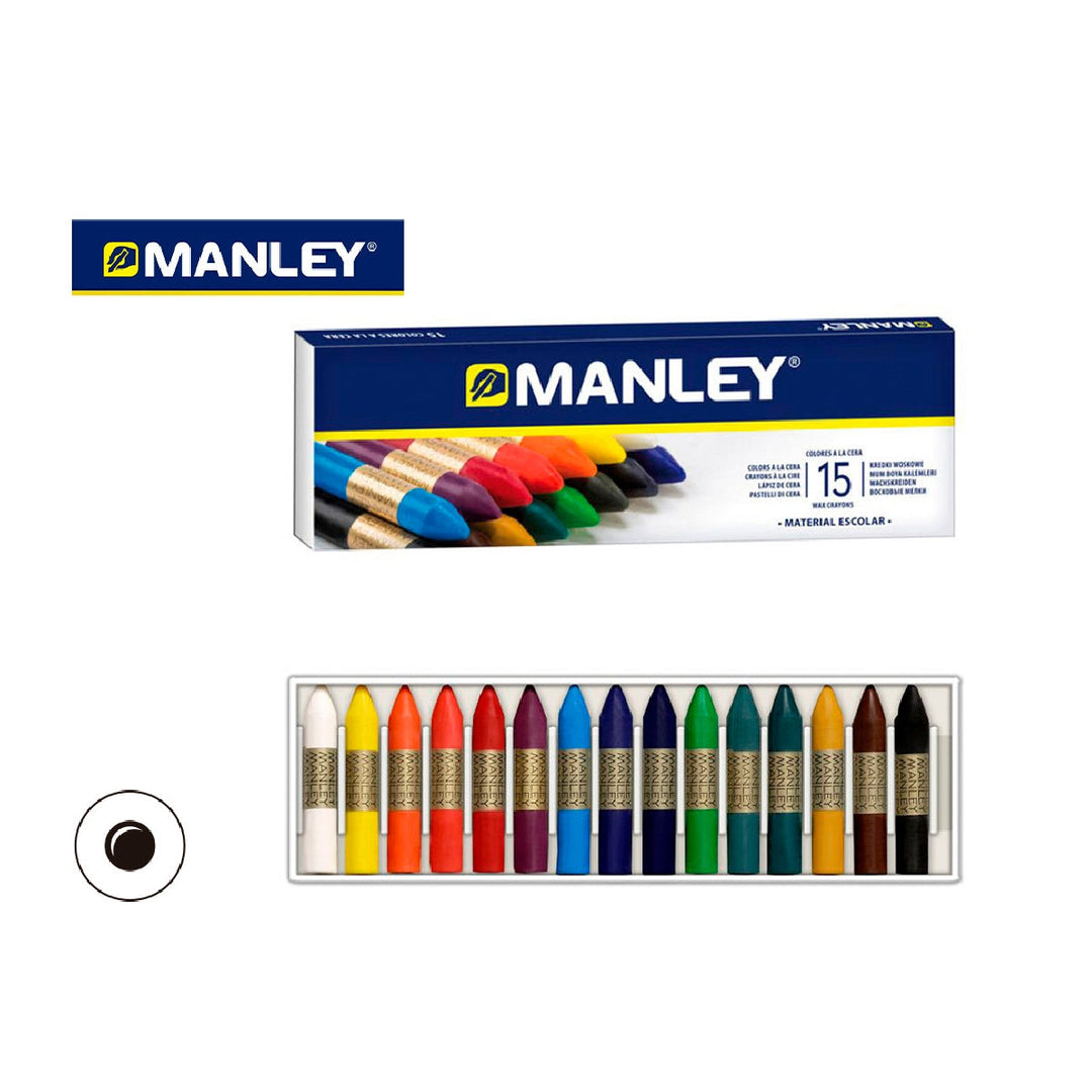 MANLEY - Lapices Cera Manley Caja de 15 Colores Surtidos