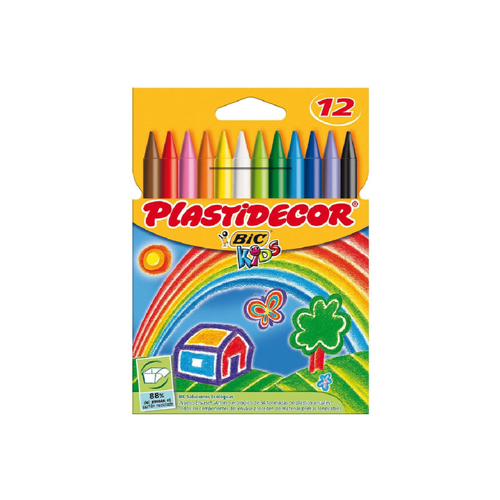 PLASTIDECOR - Lapices Cera Plastidecor Caja de 12 Colores Surtidos