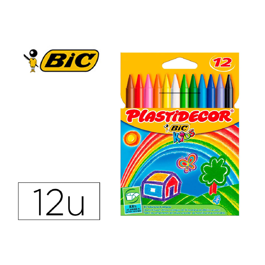 PLASTIDECOR - Lapices Cera Plastidecor Caja de 12 Colores Surtidos