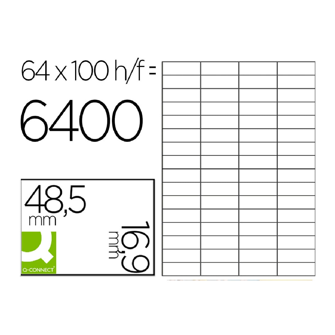 Q-CONNECT - Etiqueta Adhesiva Q-Connect Kf11207 Tamano 48.5x16.9 mm Fotocopiadora Laser Ink-Jet Caja Con 100 Hojas Din A4