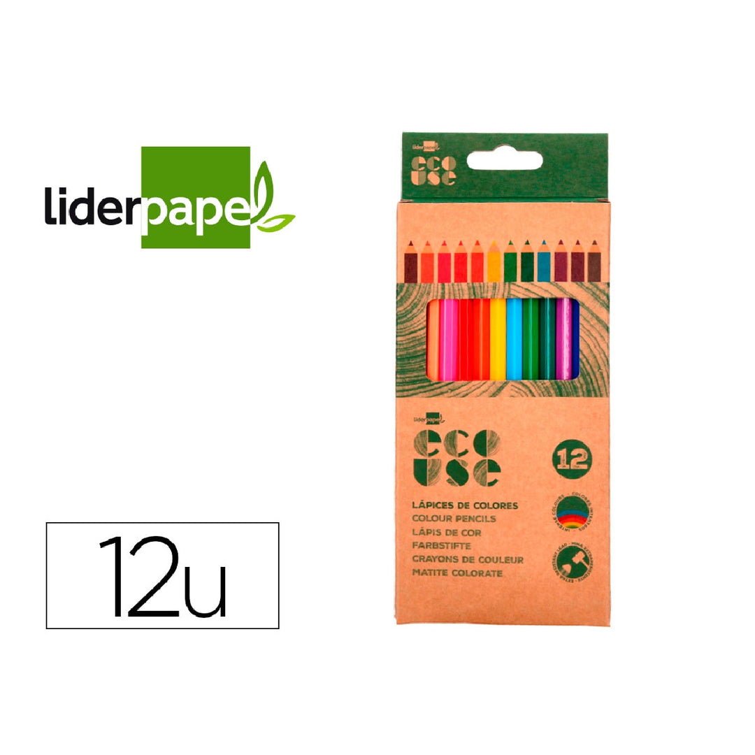LIDERPAPEL - Lapices de 12 Colores Liderpapel Ecouse Caja 12 Surtidos con Certificado FSC