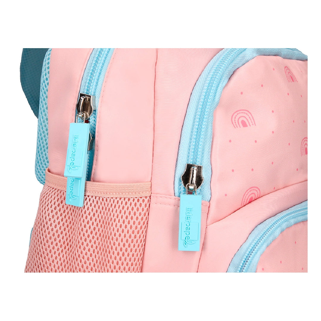 LIDERPAPEL - Cartera escolar liderpapel moc hila multibolsillo infantil rainbows rosa 350x110x270 mm. 