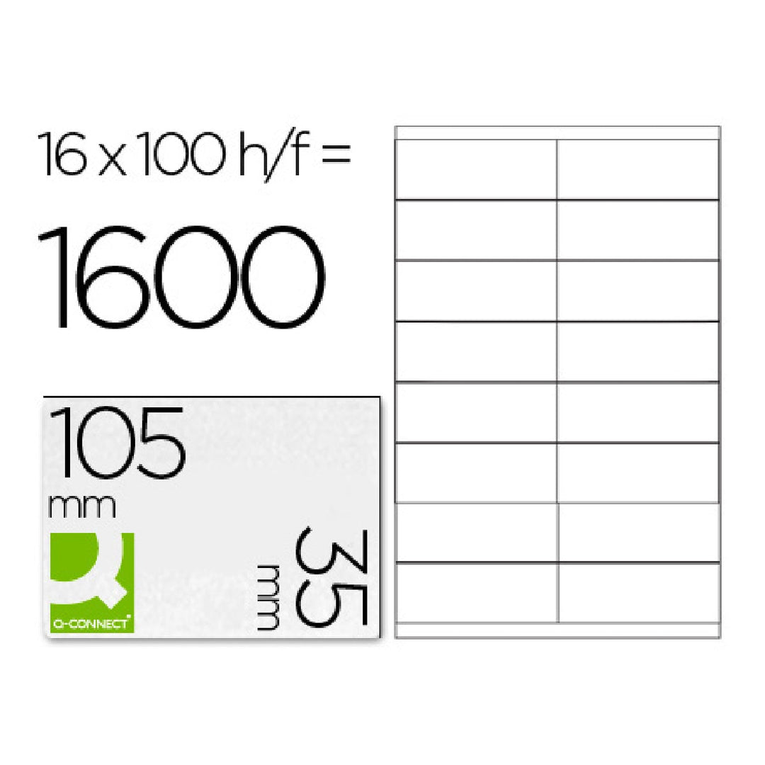 Q-CONNECT - Etiqueta Adhesiva Q-Connect Kf10653 Tamano 105x35 mm Fotocopiadora Laser -Ink-Jet Caja Con 100 Hojas Din A4