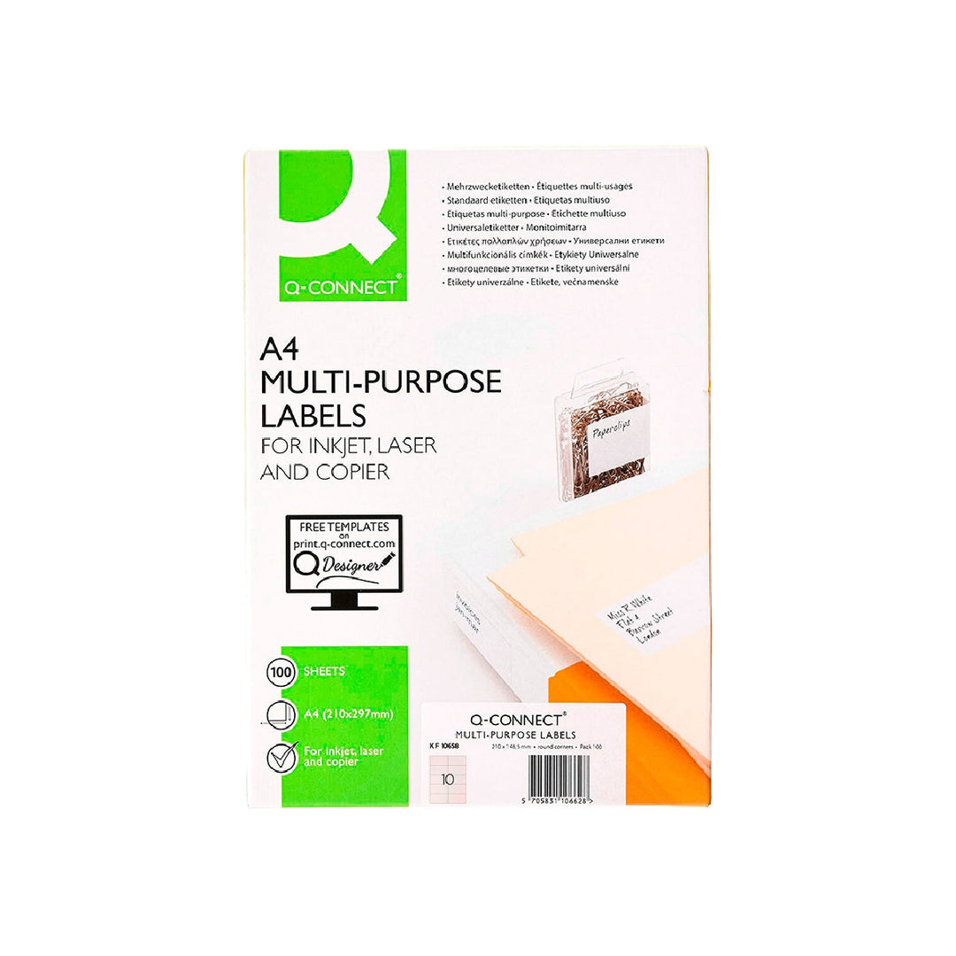 Q-CONNECT - Etiqueta Adhesiva Q-Connect Kf10658 Tamano 105x57 mm Fotocopiadora Laser Ink-Jet Caja Con 100 Hojas Din A4