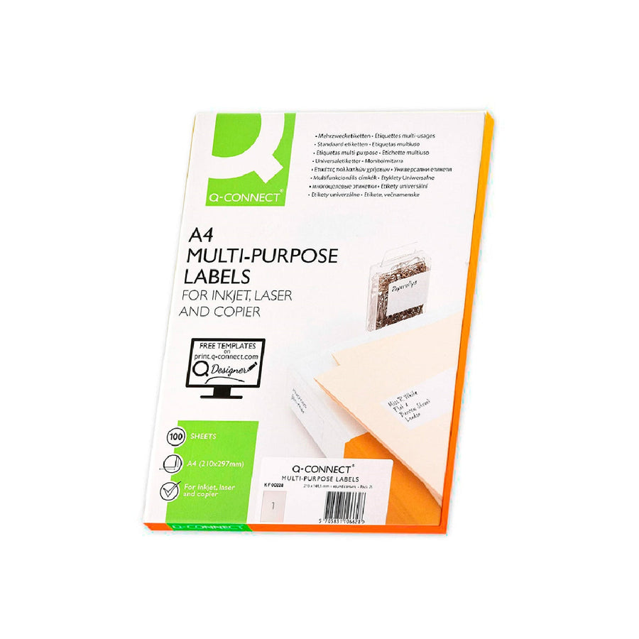 Q-CONNECT - Etiqueta Adhesiva Q-Connect Kf00228 -Tamano Din A4 -Para Ink-Jet -Transparente -Caja Con 25 Hojas Din-A4