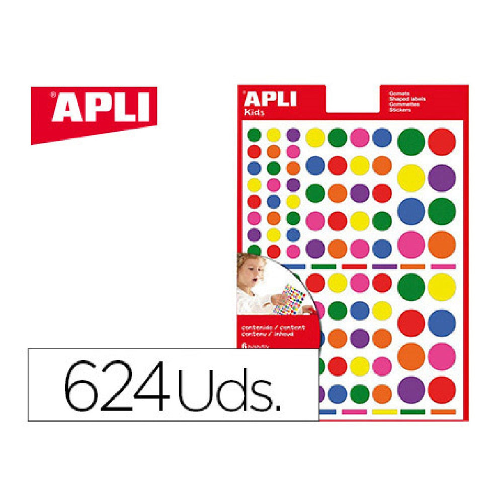 APLI - Gomets Apli Autoadhesivo Circulo Multicolor Blister de 624 Unidades Surtidas