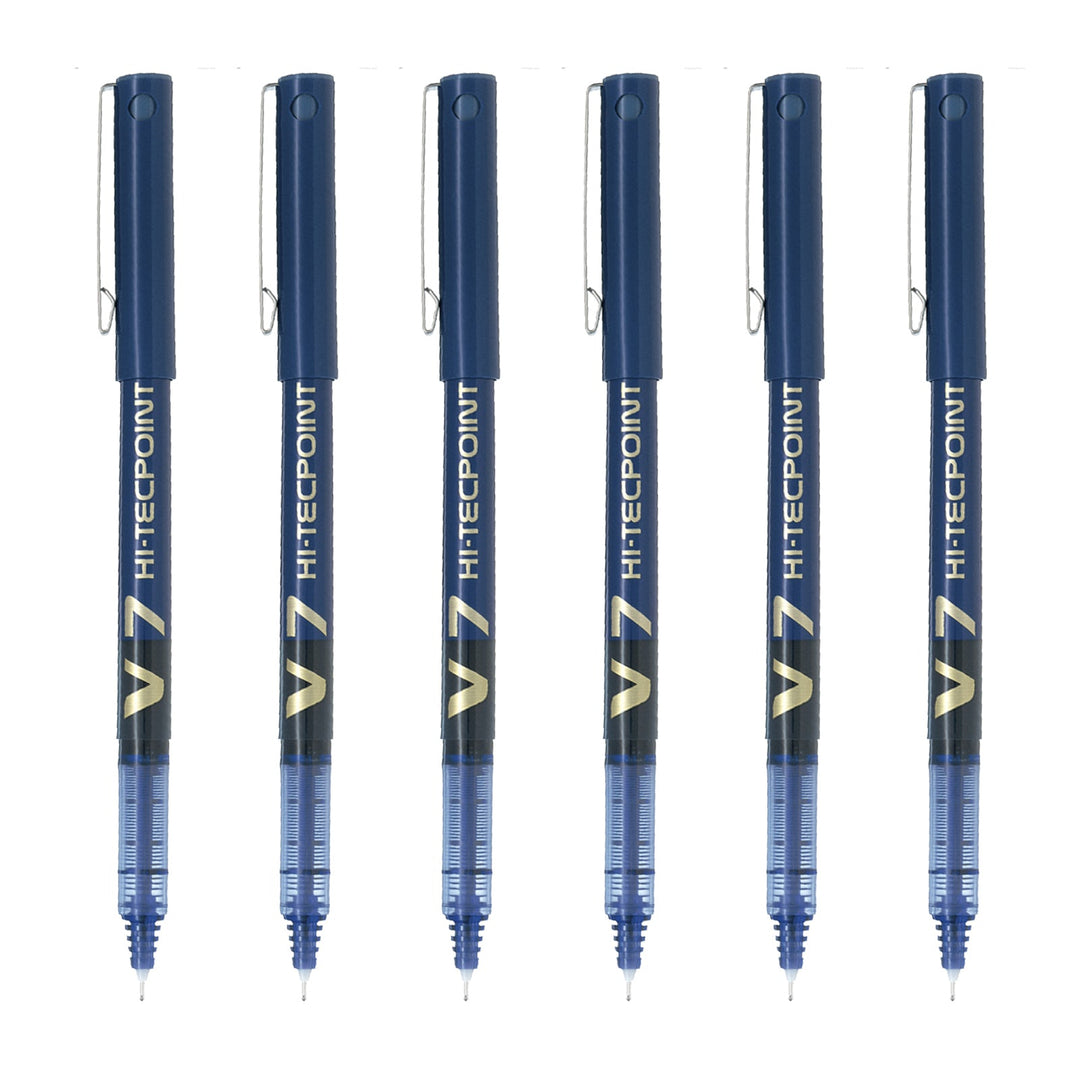 PILOT- Set de 6 Bolígrafos Roller V7 HI-TECPOINT Punta Fina 0.7 mm. Azul