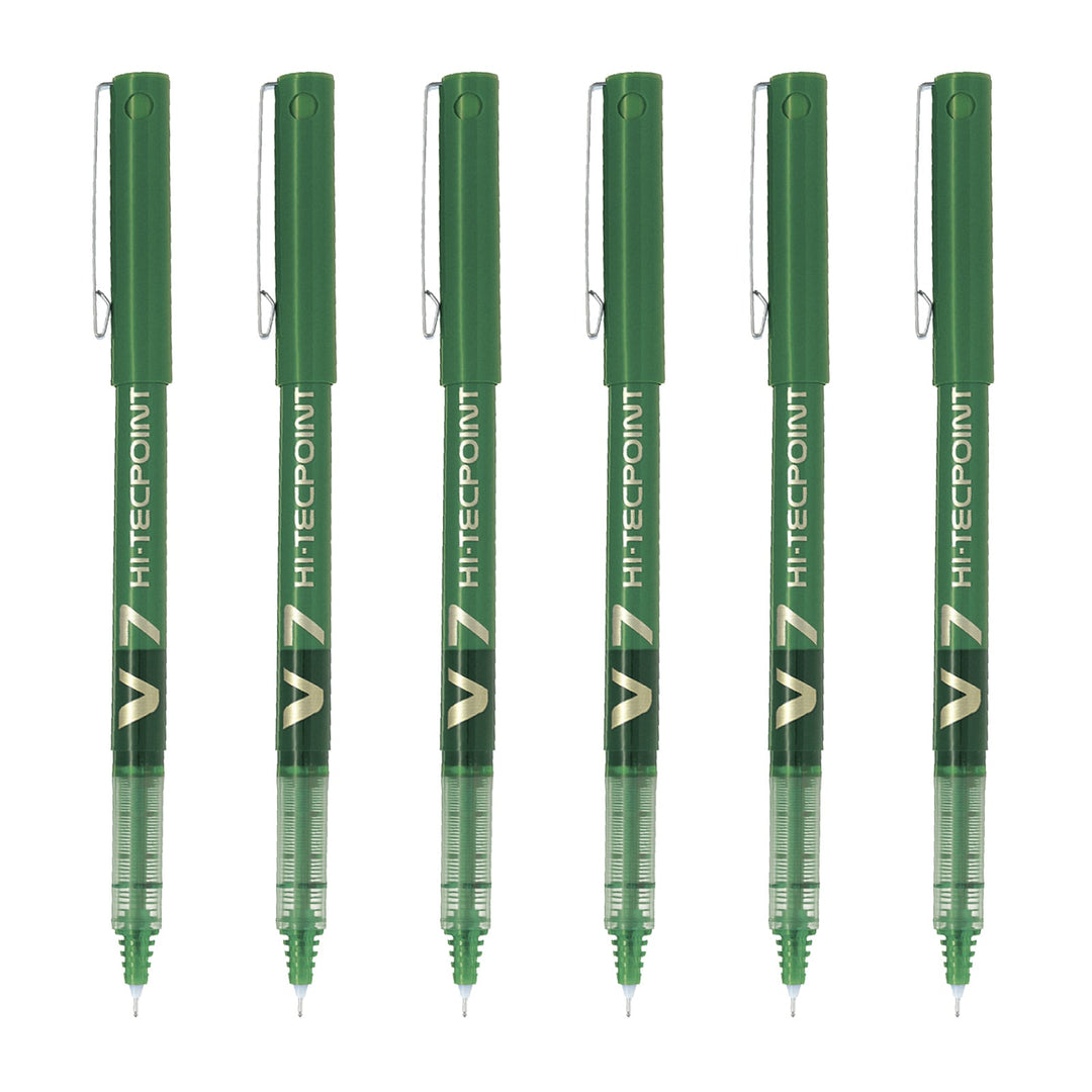 PILOT- Set de 6 Bolígrafos Roller V7 HI-TECPOINT Punta Fina 0.7 mm. Verde