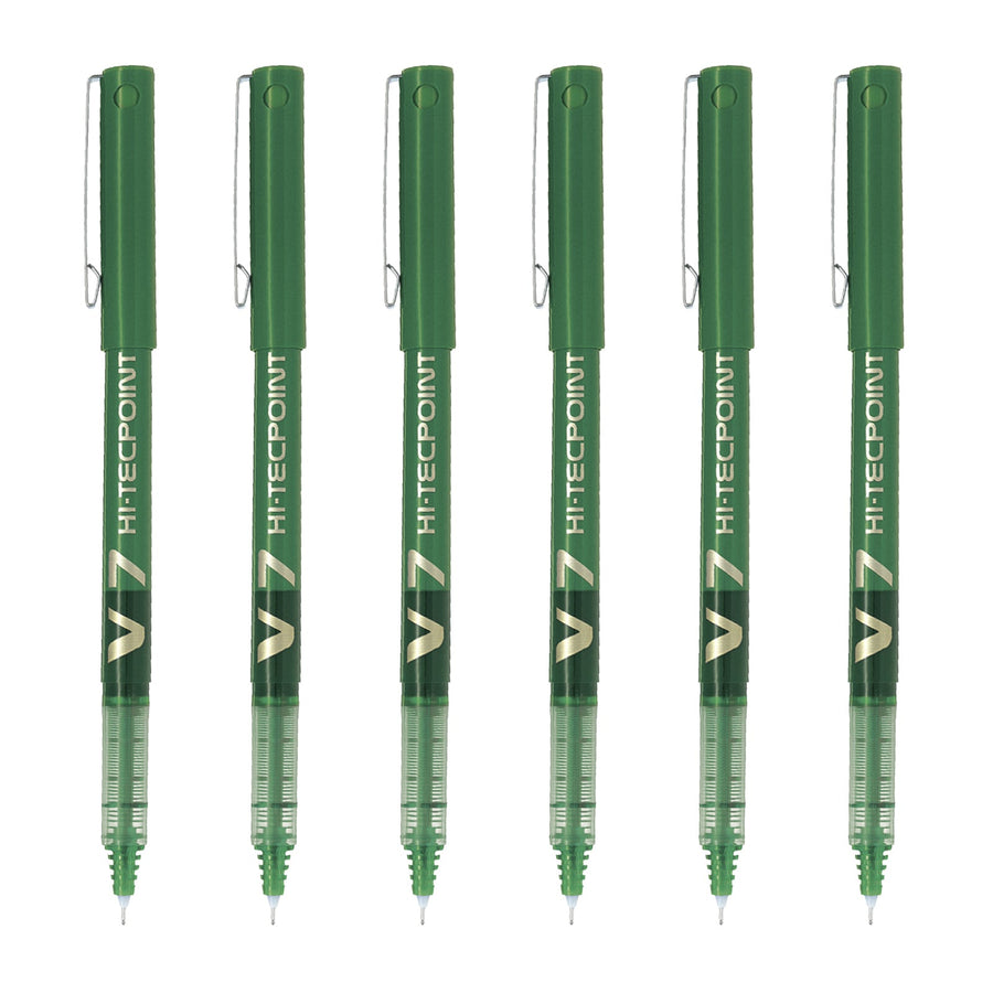 PILOT- Set de 6 Bolígrafos Roller V7 HI-TECPOINT Punta Fina 0.7 mm. Verde