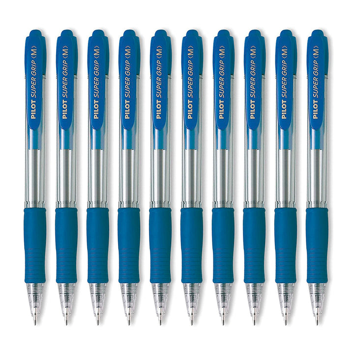 PILOT - Caja de 10 Bolígrafos Super Grip Retráctil de Punta Media Tinta en Aceite. Azul