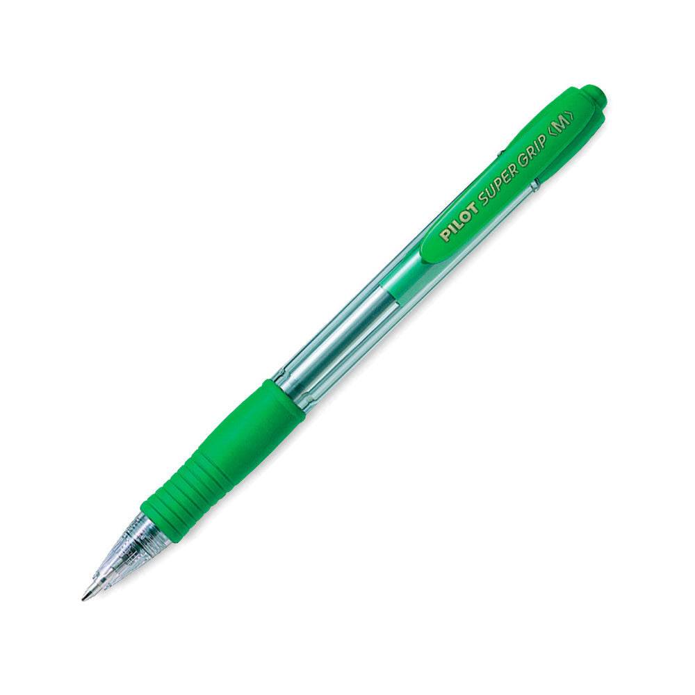 PILOT - Caja de 10 Bolígrafos Super Grip Retráctil de Punta Media Tinta en Aceite. Verde