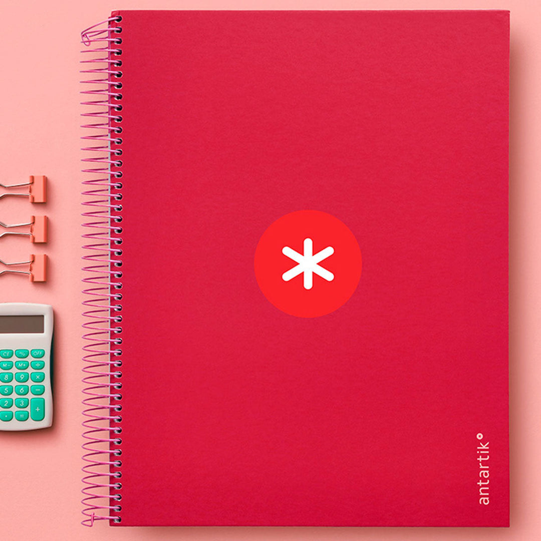 Antartik - Libreta Cuadriculada A4 con Espiral y Tapa Dura. 5 Bandas de Colores. Frambuesa
