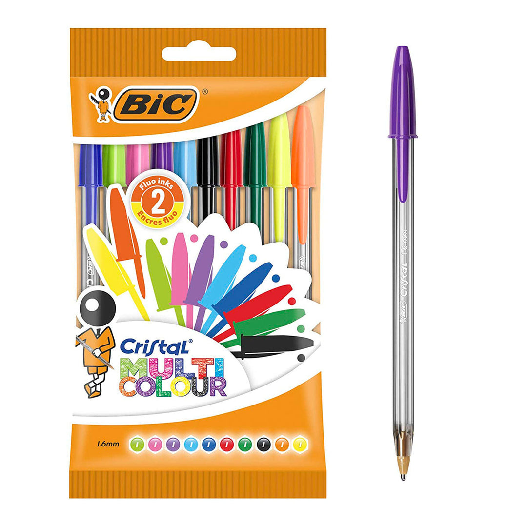 BIC Cristal - Pack de 10 Bolígrafos de Colores de Punta Ancha