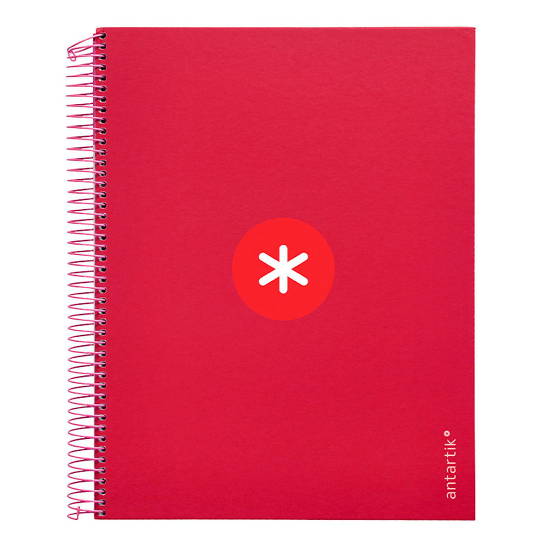 Antartik - Libreta Cuadriculada A4 con Espiral y Tapa Dura. 5 Bandas de Colores. Frambuesa