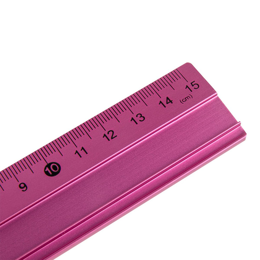LIDERPAPEL RG08 - Regla de Aluminio con Base Biselada, 15 cm. Especial Estuches