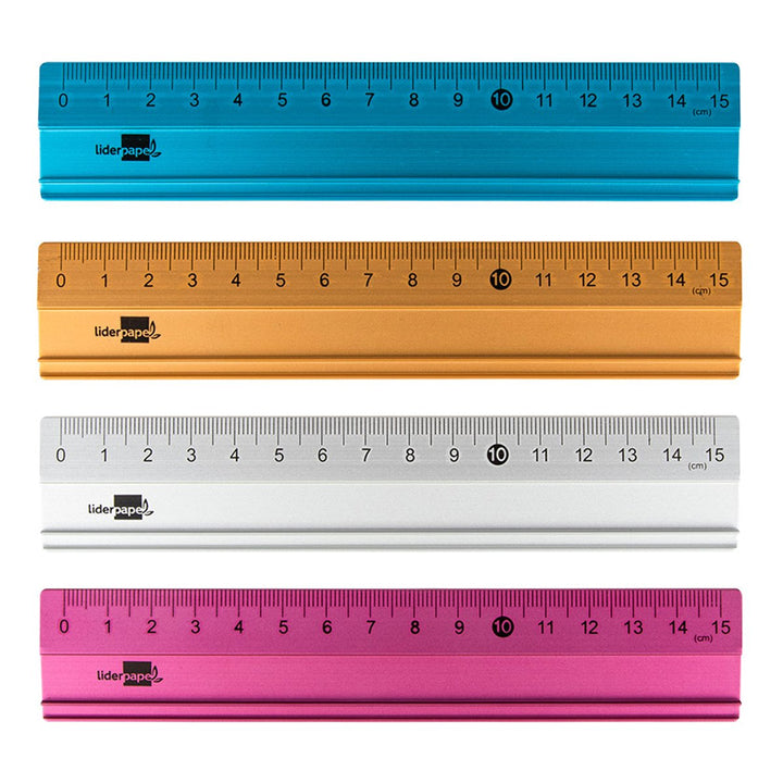 LIDERPAPEL RG08 - Regla de Aluminio con Base Biselada, 15 cm. Especial Estuches