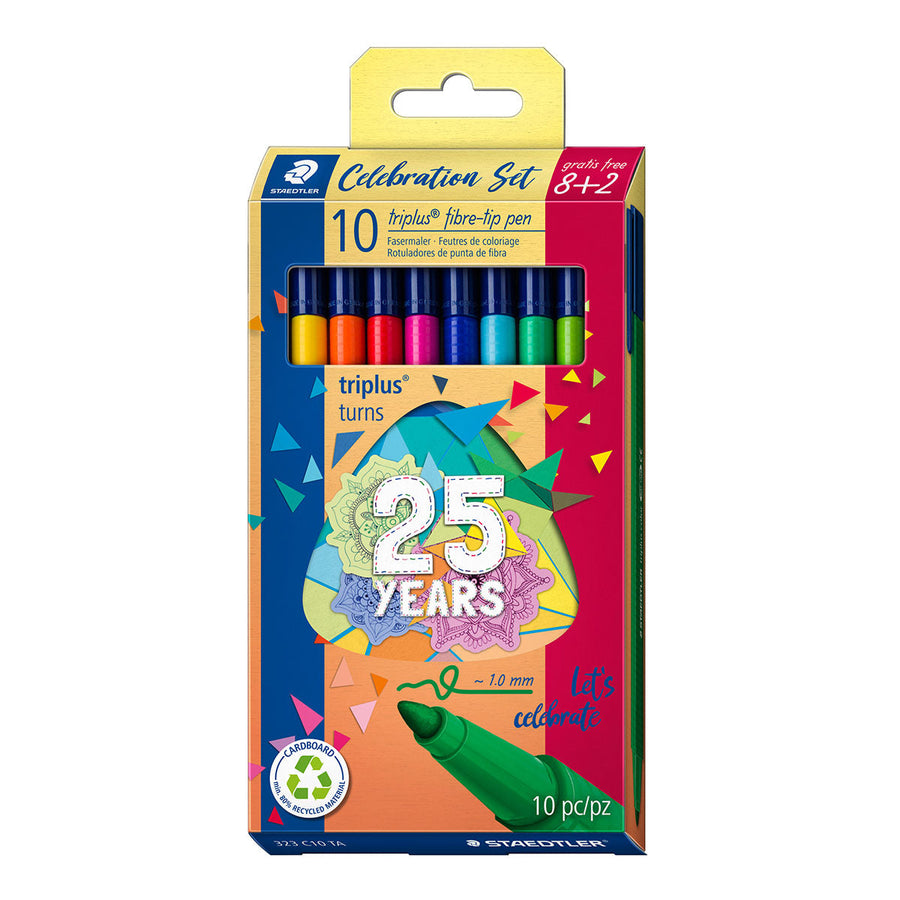 STAEDTLER Triplus Color - Estuche de 10 Rotuladores de Colores con Punta de Fibra. Edición 25 Years