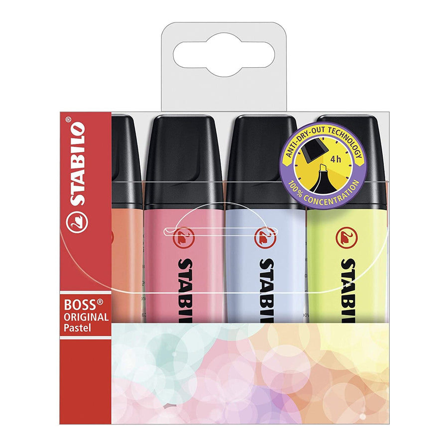STABILO 70/4-3 - Estuche con 4 Marcadores en Colores Pastel Fluorescentes BOSS ORIGINAL