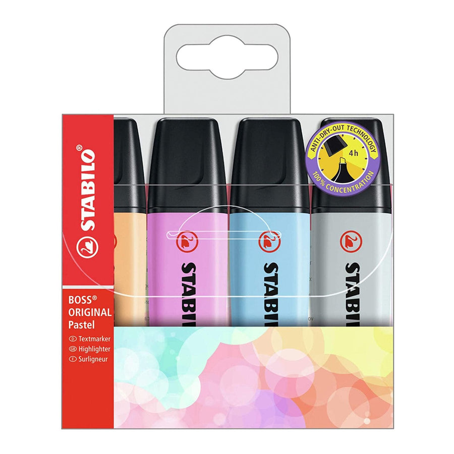 STABILO 70/4-4 - Estuche con 4 Marcadores en Colores Pastel 2021 Fluorescentes BOSS ORIGINAL