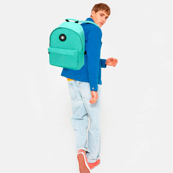 ANTARTIK - Conjunto Escolar con Mochila y Estuche Triple 2 Cremalleras. Menta