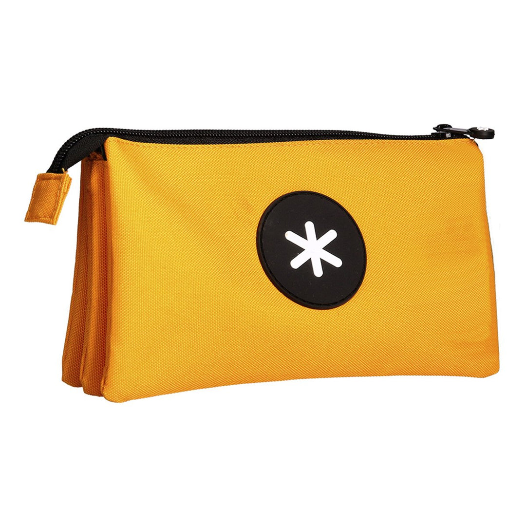Antartik - Estuche Escolar Triple Portatodo de Alta Capacidad con 2 Cremalleras, Mostaza