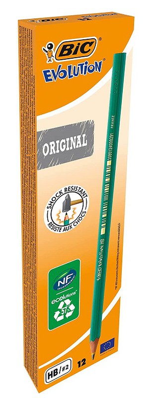 BIC - Caja de 12 Lápices Hexagonales de Grafito HB/2 EVOLUTION Original