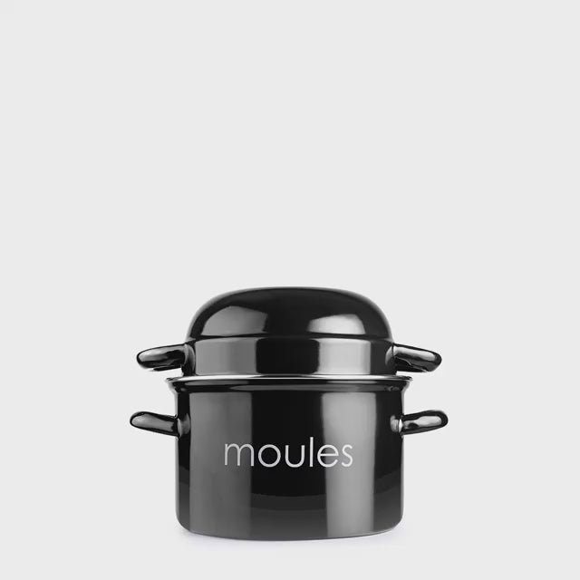 IBILI Moules - Olla de 18 cm para Mejillones en Acero Esmaltado con Tapa Especial. Negro