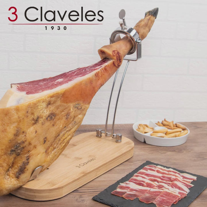 3 Claveles - Kit Soporte Jamonero Profesional MASTER 01733 Plegable. Cuchillos y Pinzas