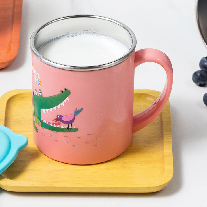 Cuitisan Baby - Taza Infantil de 0.3L en Acero Inoxidable con Tapa y Asa Apta Microondas. Rosa