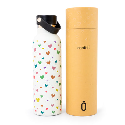 Runbott Confeti - Botella Térmica Reutilizable de 0.6L con Interior Cerámico. Corazones Nata