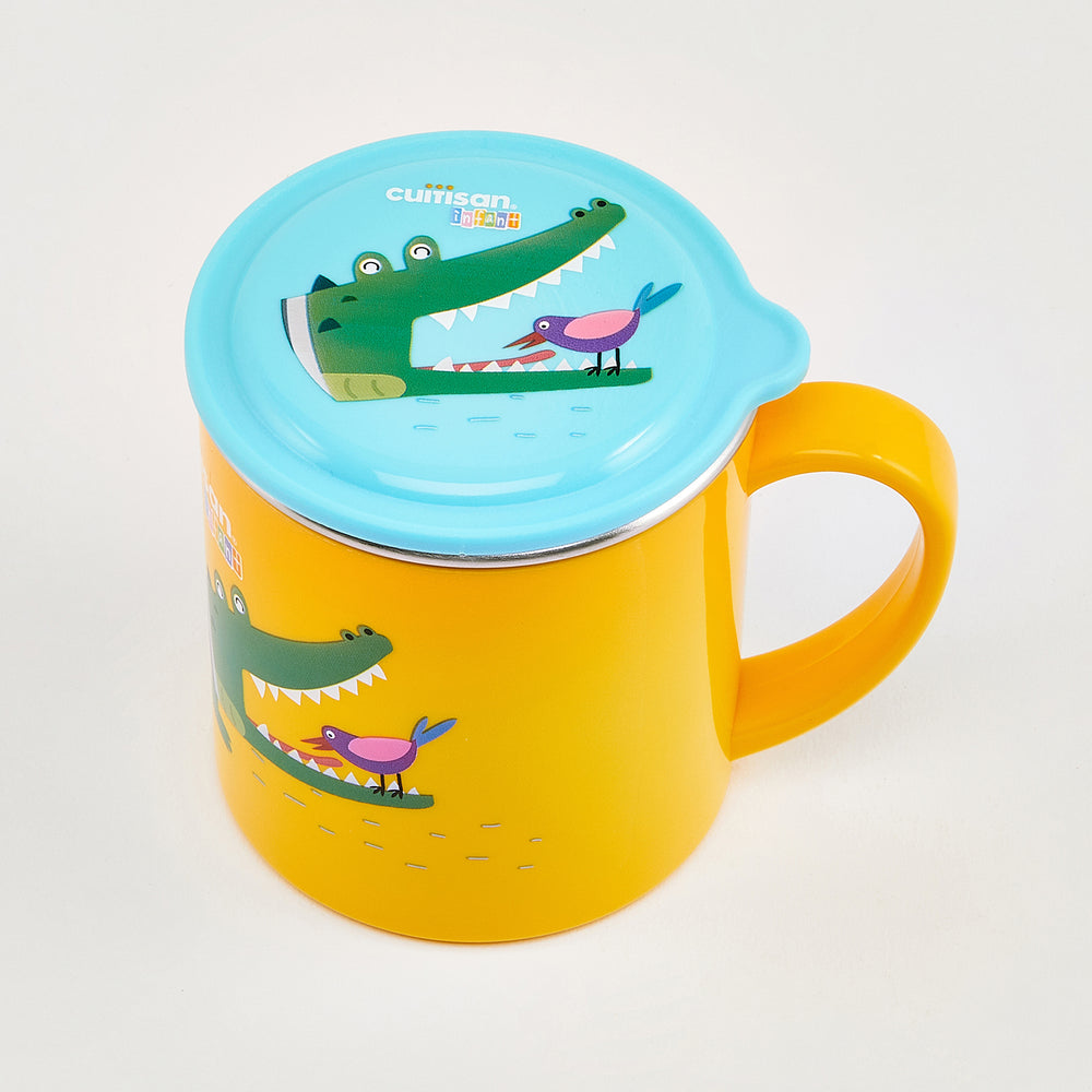 Cuitisan Baby - Taza Infantil de 0.3L en Cromosteel con Tapa. Apta Microondas. Amarillo