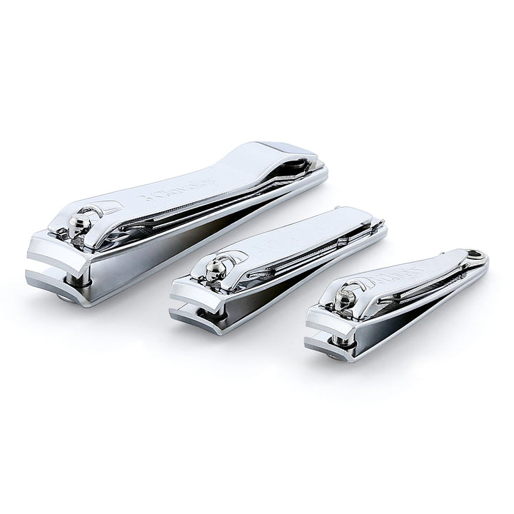 3 Claveles - Lote 3 Cortaúñas Cromados Con Lima Para Manos y Pies. Acabado Metálico