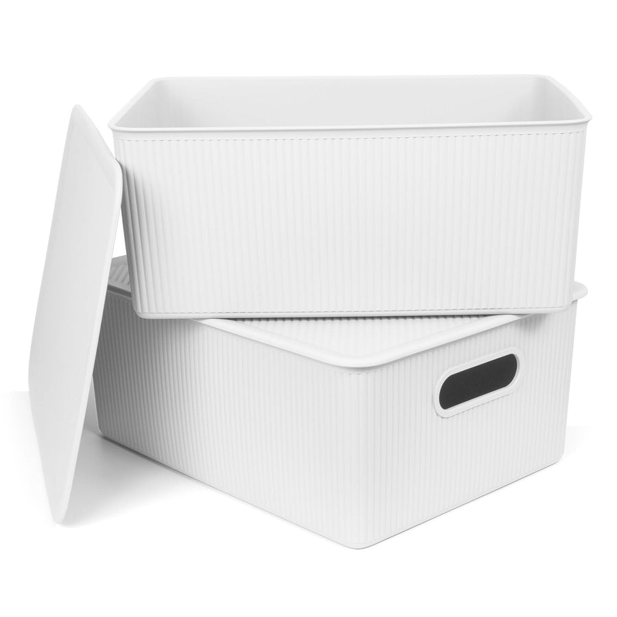 TATAY Baobab - Set de 2 Cajas Organizadoras 15L con Tapa en Plástico PP05. Blanco Pergamon