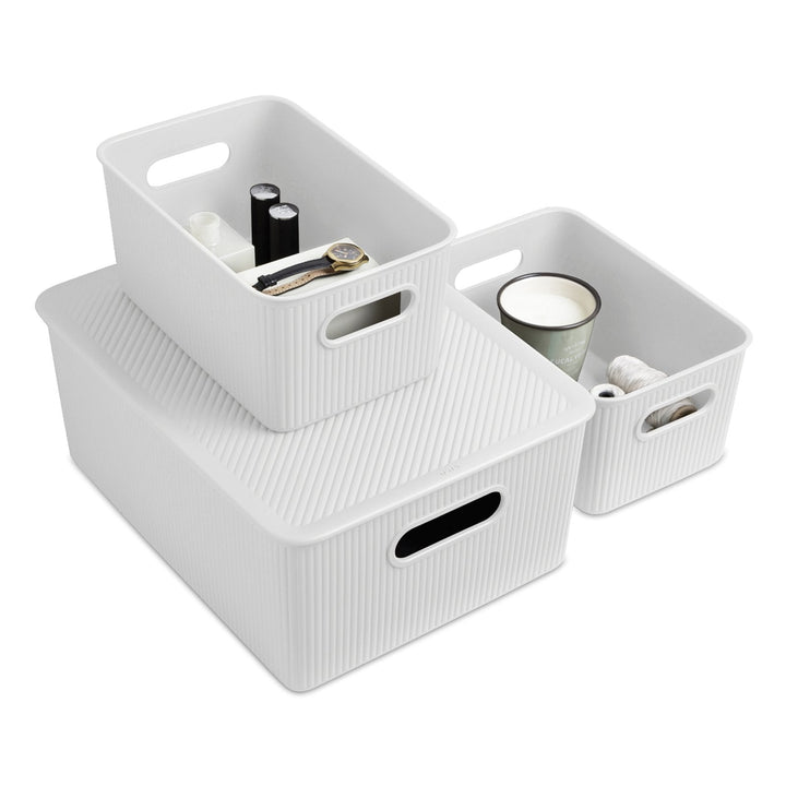 TATAY Baobab - Set de 3 Cajas Organizadoras Grandes con Tapa en Plástico PP05. Blanco Pergamon