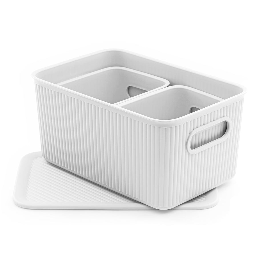 TATAY Baobab - Set de 3 Cajas Organizadoras Medianas con Tapa en Plástico PP05. Blanco Pergamon