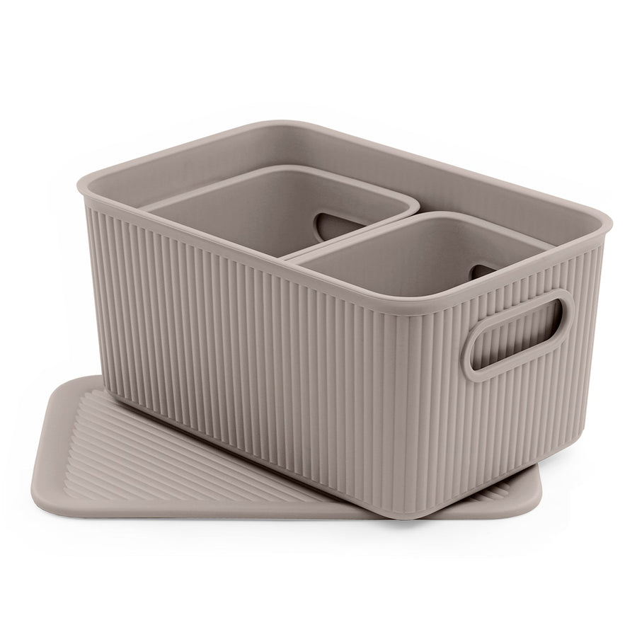 TATAY Baobab - Set de 3 Cajas Organizadoras Medianas con Tapa en Plástico PP05. Taupe