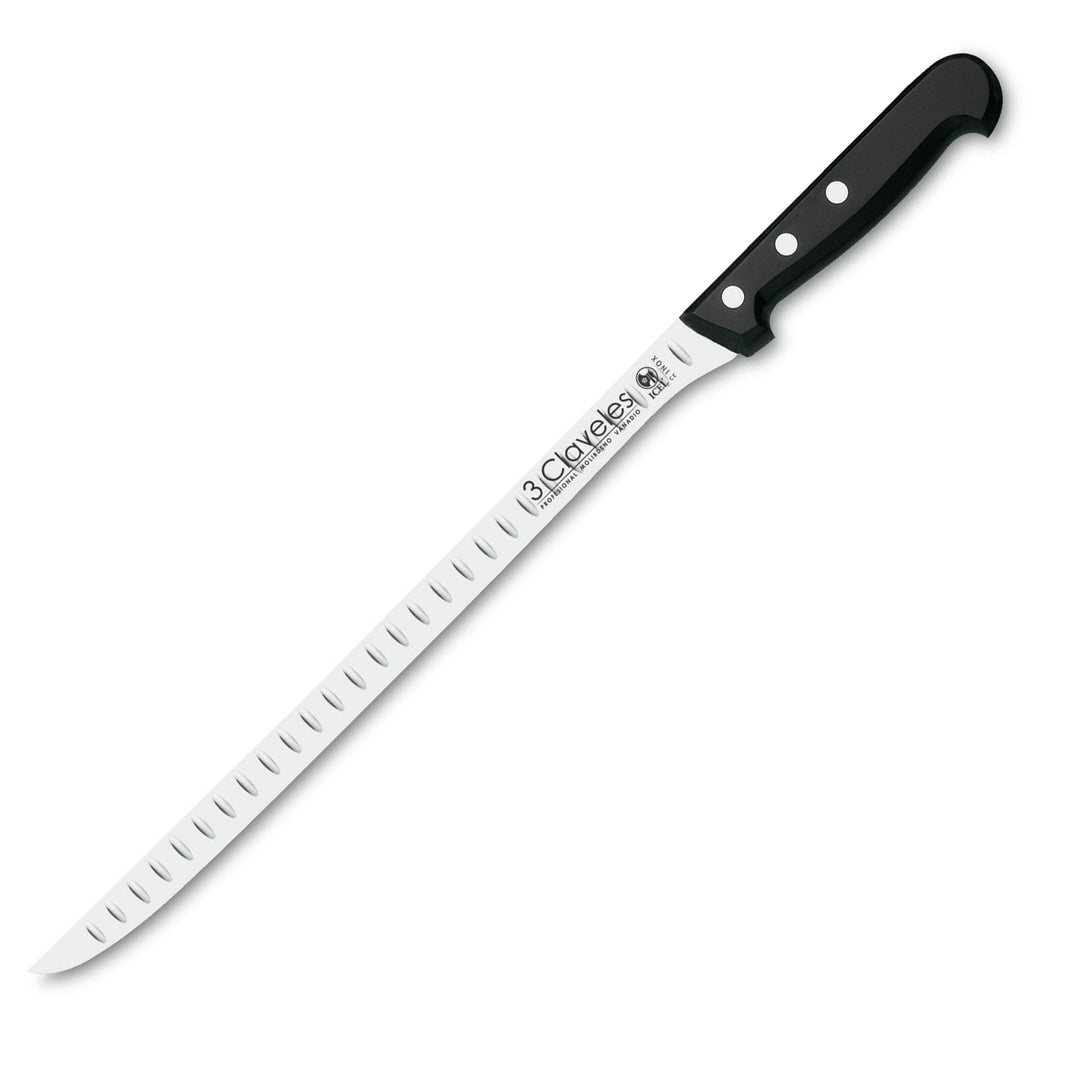 3 Claveles POM - Cuchillo Jamonero Alveolado Profesional 30 cm Acero Inoxidable