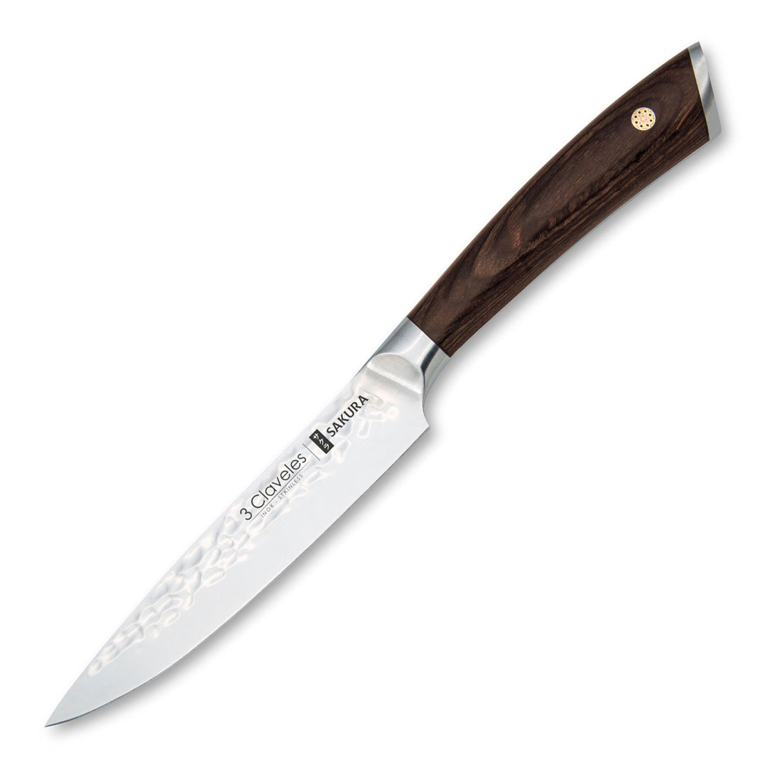 3 Claveles Sakura - Cuchillo Cocina 12.5 cm Acero Forjado con Hoja Martilleada