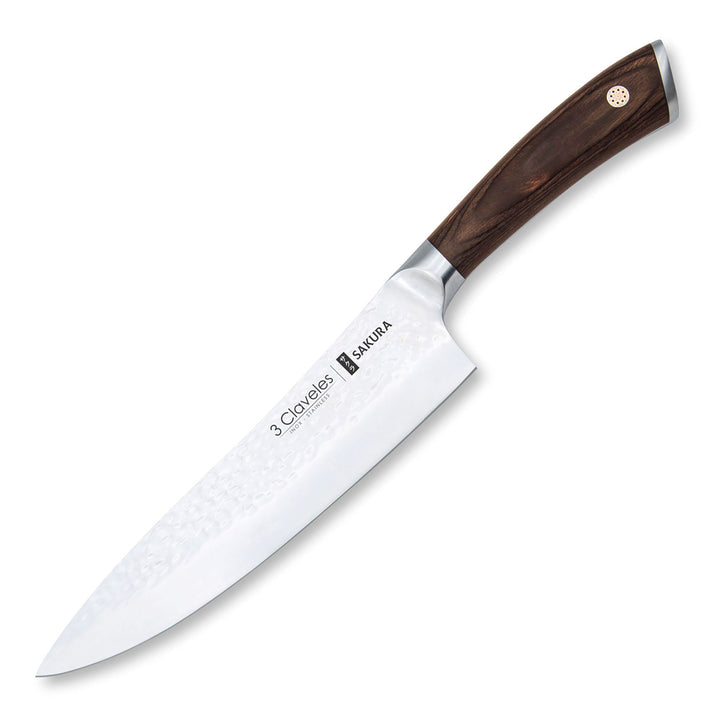 3 Claveles Sakura - Cuchillo Cocinero 20 cm Acero Forjado con Hoja Martilleada