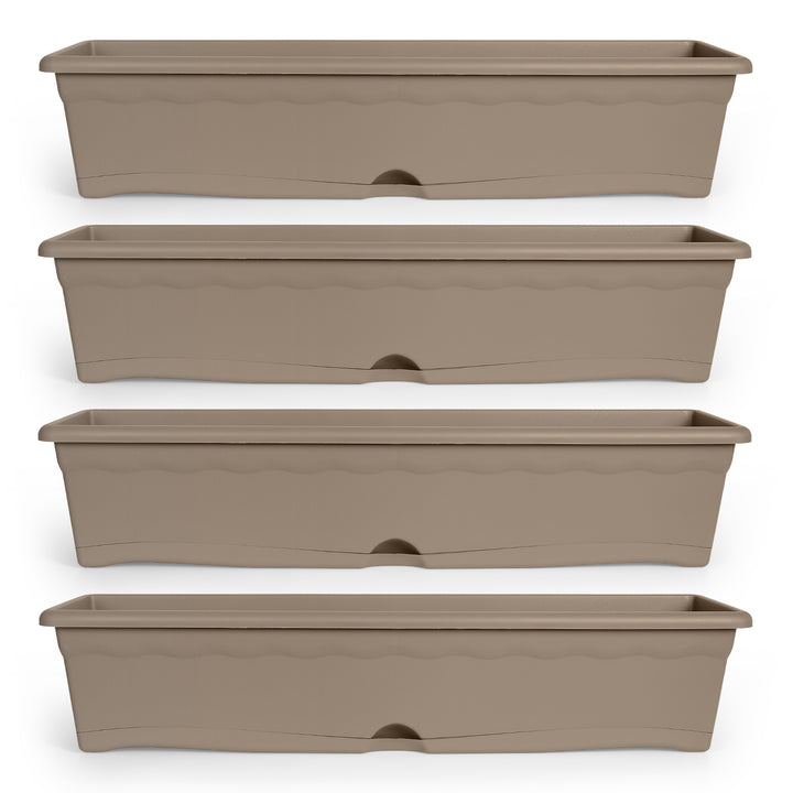 Plastiken TERRA - Set de 4 Jardineras con Plato Integrado. Medida 80 cm 16L. Taupe