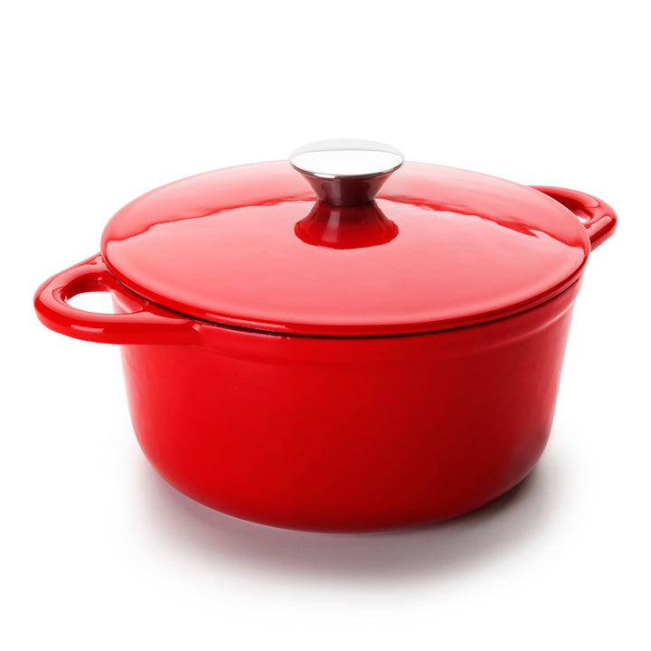 IBILI - Cocotte Redonda de Hierro Fundido Esmaltado 3.9L  Apta Vitro e Inducción. Rojo