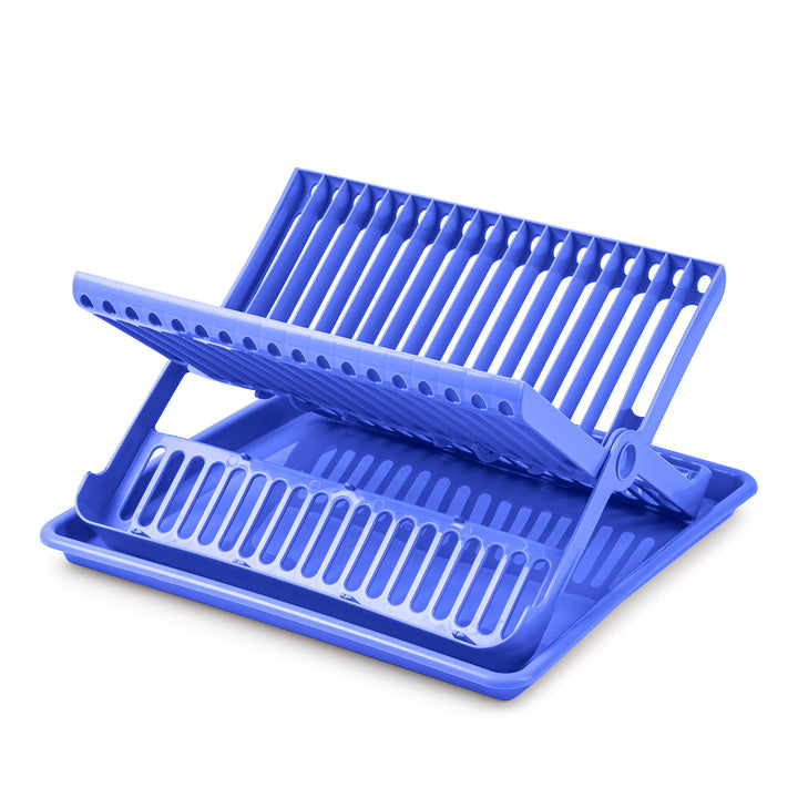 Plastic Forte - Escurreplatos Plegable de 2 Niveles con Bandeja Recogedora. Azul