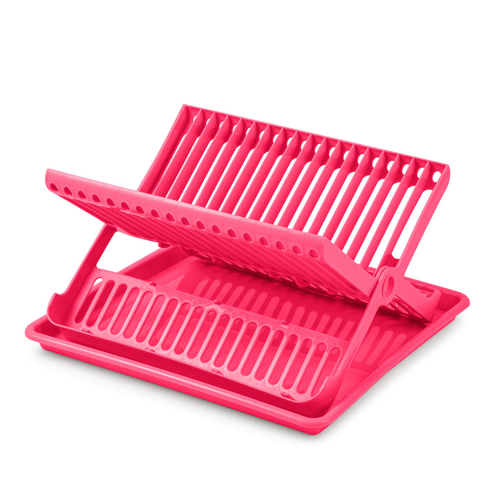 Plastic Forte - Escurreplatos Plegable de 2 Niveles con Bandeja Recogedora. Fucsia