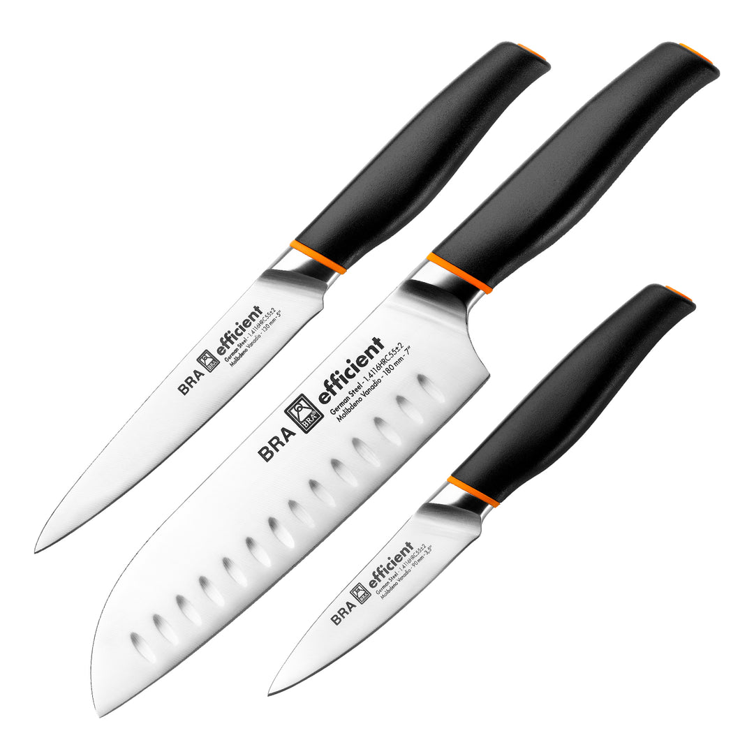 BRA Efficient - Juego de 3 Cuchillos Gama Santoku en Acero Aleman 4116 Krupp