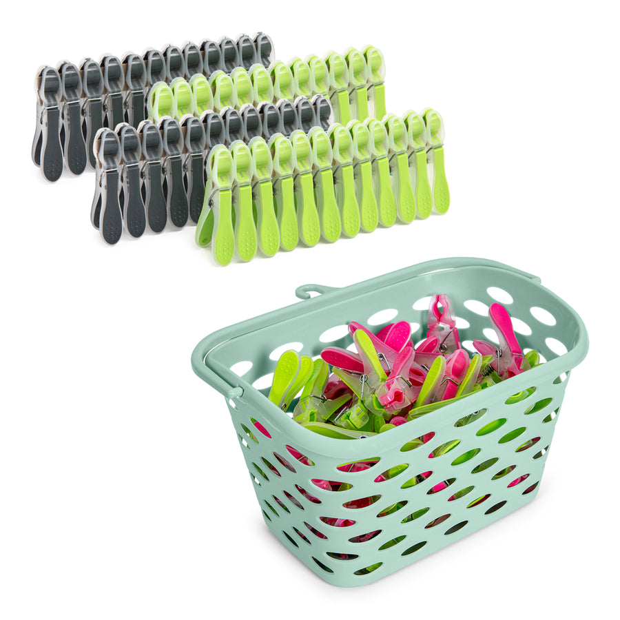 Plastic Forte Neo - Juego de 48 Pinzas para la Ropa con Cesta Aire Incluida. Verde