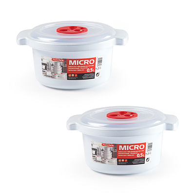 Plastic Forte - Juego de 2 Recipientes para Cocinar al Microondas de 0.5L con Válvula